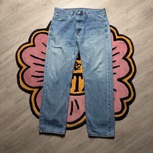Levi’s 505 Regular Straight Fit Distressed Denim Jeans Size 36x32 blue